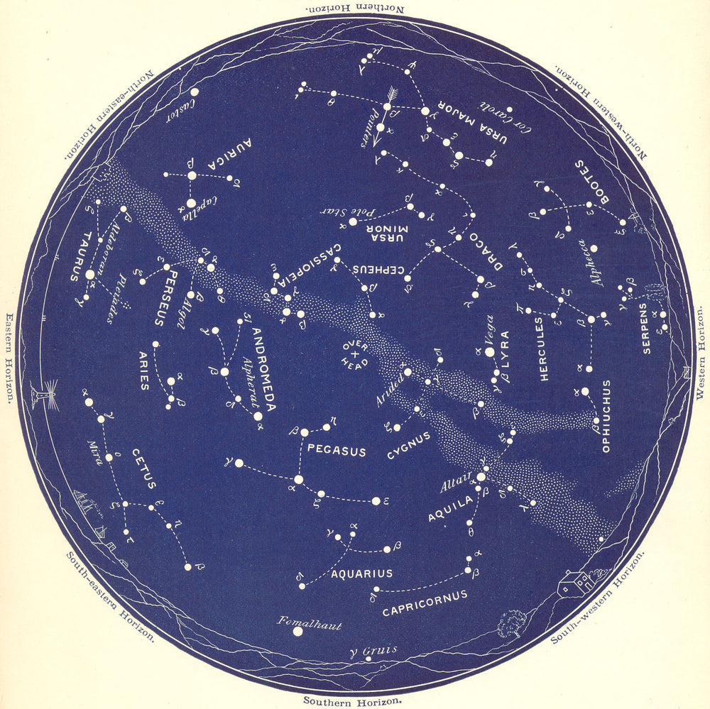 STAR MAP X. The Night Sky. September-October. Astronomy. PROCTOR 1884 old