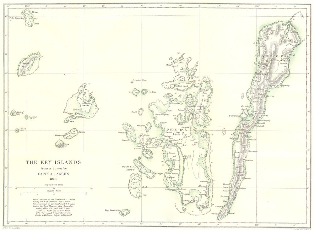 INDONESIA. Kai Islands. Nuhu Roa & Nuhu Yuut. Capt Langen survey. RGS 1888 map