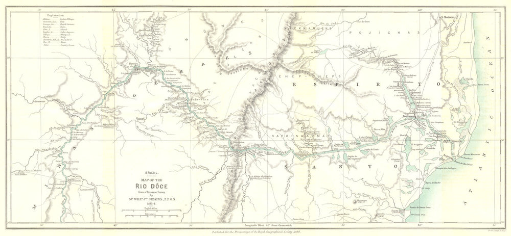 BRAZIL. Rio Dôce (Doce) . Linhares. From Steains survey. RGS 1888 old map