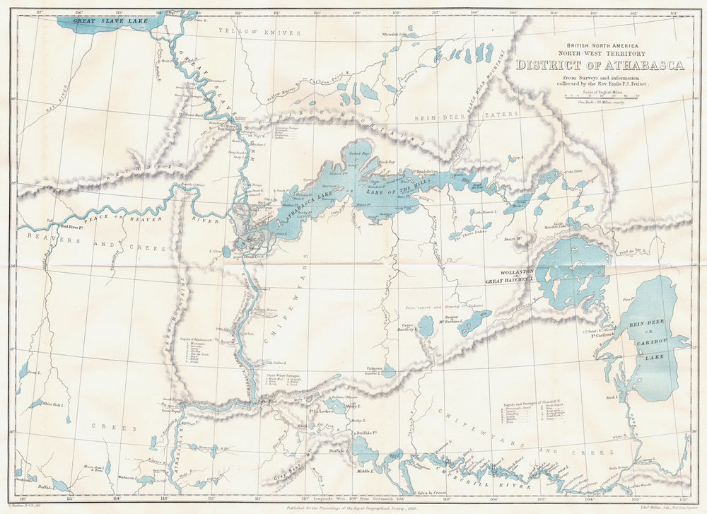ATHABASCA DISTRICT. British North America. Canada. Petitot surveys. RGS 1883 map