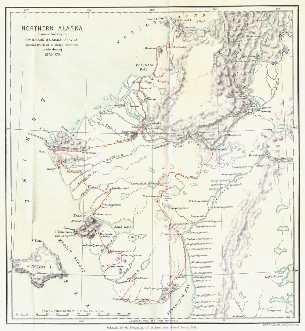 NORTHERN ALASKA. Yukon & Kuskokvim rivers. EW Nelson expedition. RGS 1882 map