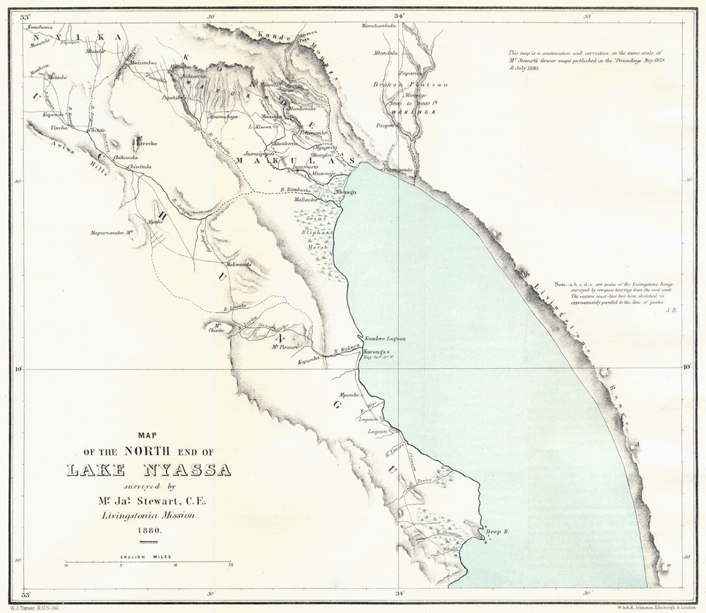 NORTHERN LAKE NYASA. Tanzania Malawi. Stewart survey. RGS 1881 old antique map