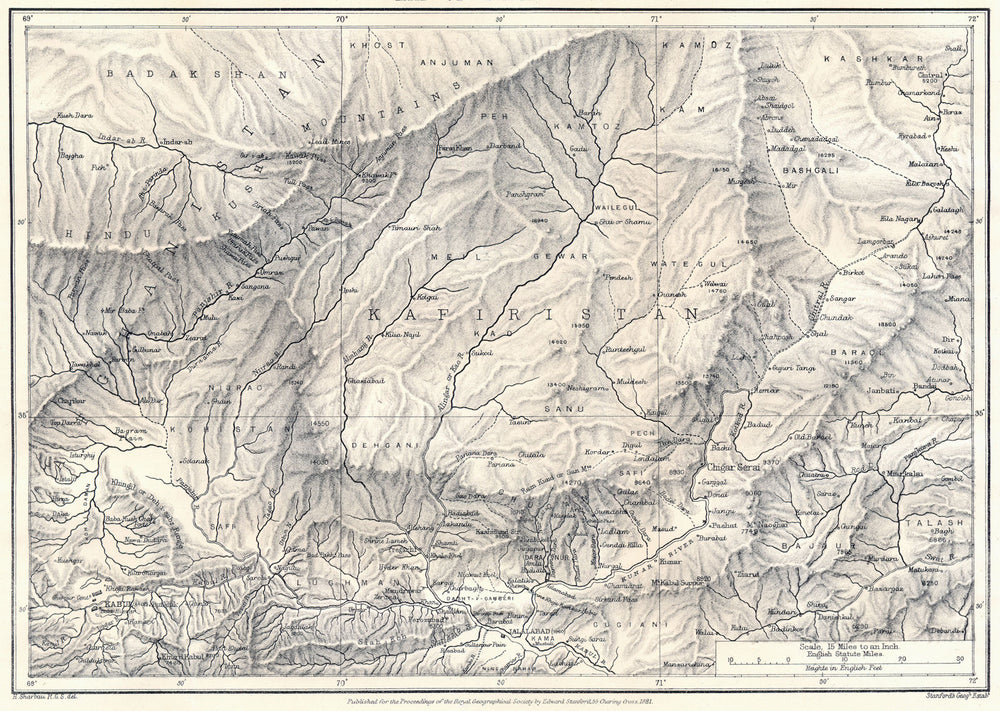 AFGHANISTAN.Kafiristan(Nuristan).Hindu Kush.Kunar Valley.Sharbau.RGS 1881 map