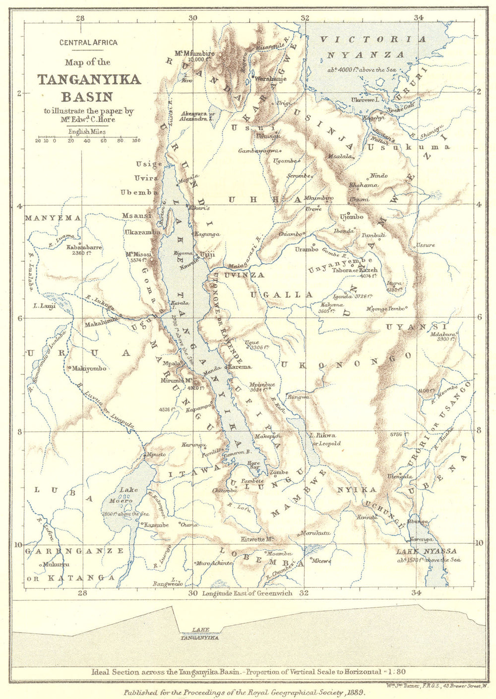 LAKE TANGANYIKA BASIN. Congo Rwanda Burundi Tanzania Zambia. Hore. RGS 1889 map