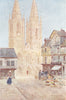 MANCHE. The Cathedral Front. St. Lô. Shops. Street market 1907 old print