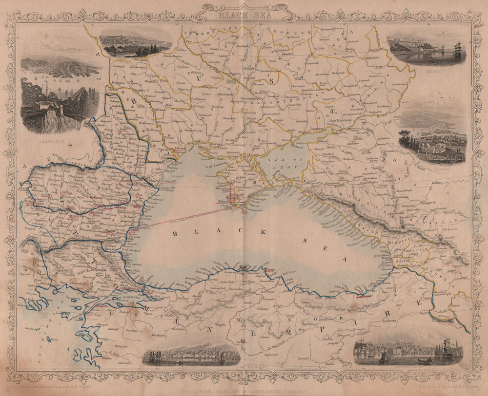 BLACK SEA.Showing Crimean War naval battles.Scandinavia Russia.TALLIS 1860 map