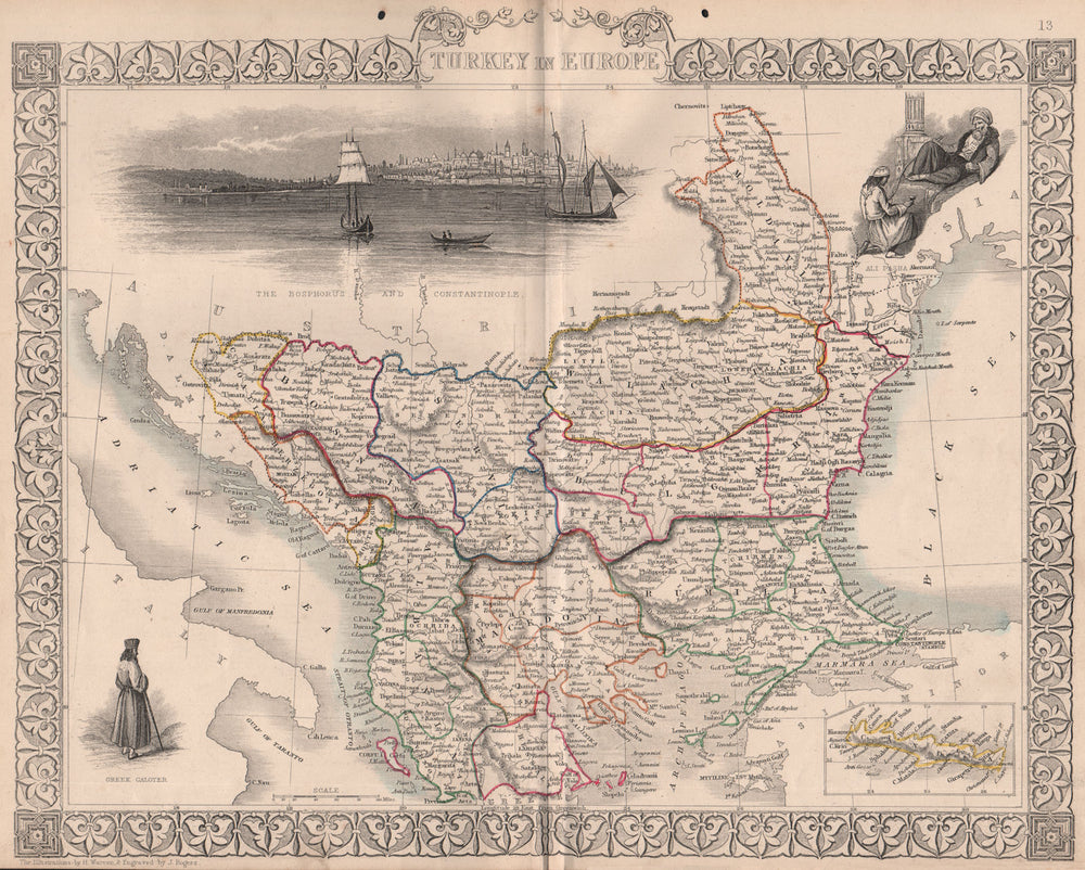 TURKEY IN EUROPE. Constantinople (Istanbul) vignette. TALLIS / RAPKIN 1860 map