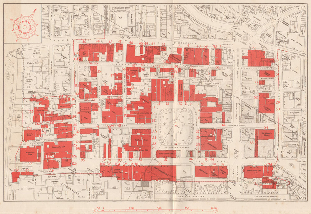 ST JAMES'S. Southern part of the Parish of St. James. London 1960 old map