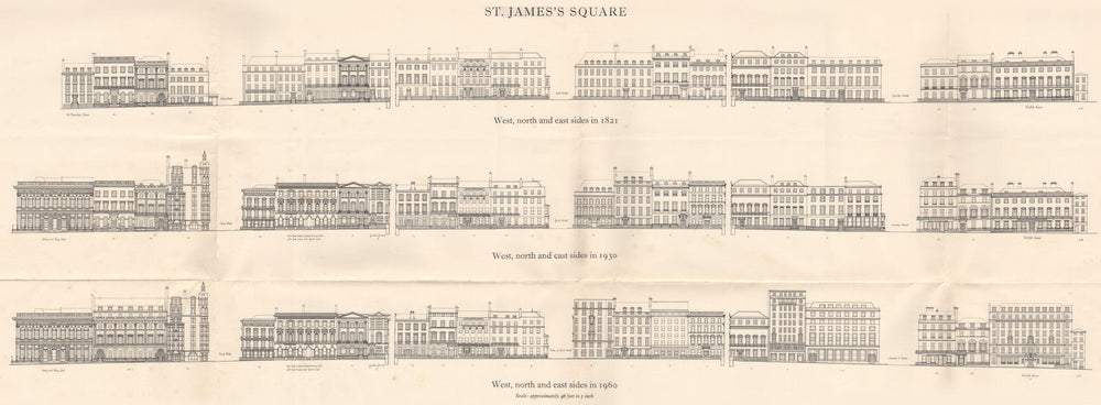 ST.JAMES'S SQUARE.West,North & East Sides in 1821,1930 & 1960.London 1960 map