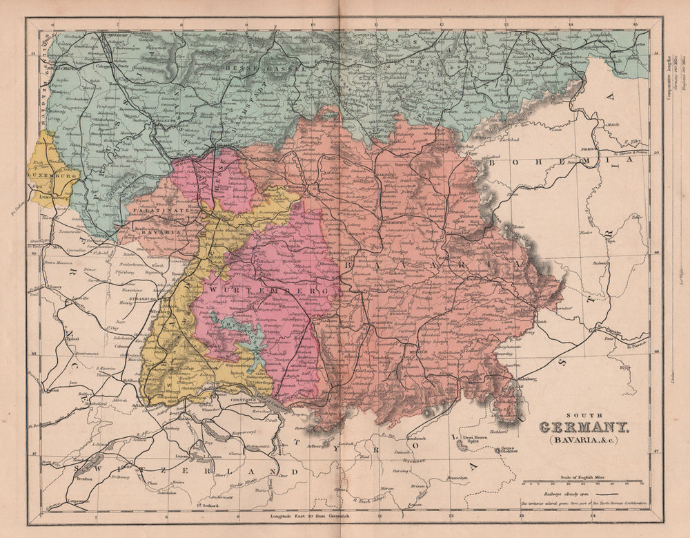 SOUTHERN GERMANY. Bavaria Wurttemberg Hesse Baden. Franco-Prussian War 1875 map