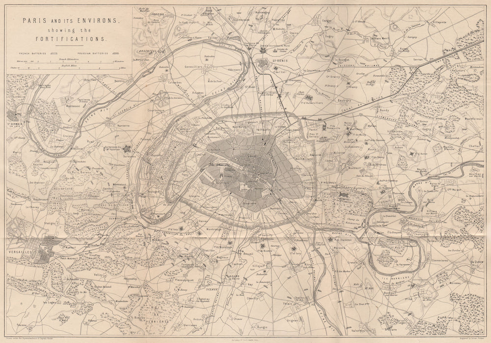 PARIS FORTIFICATIONS. Franco-Prussian War. Paris Environs. Versailles 1875 map