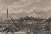 MANNHEIM. Town view. Fishermen. Steel engraving. Germany. Rhine Valley 1875