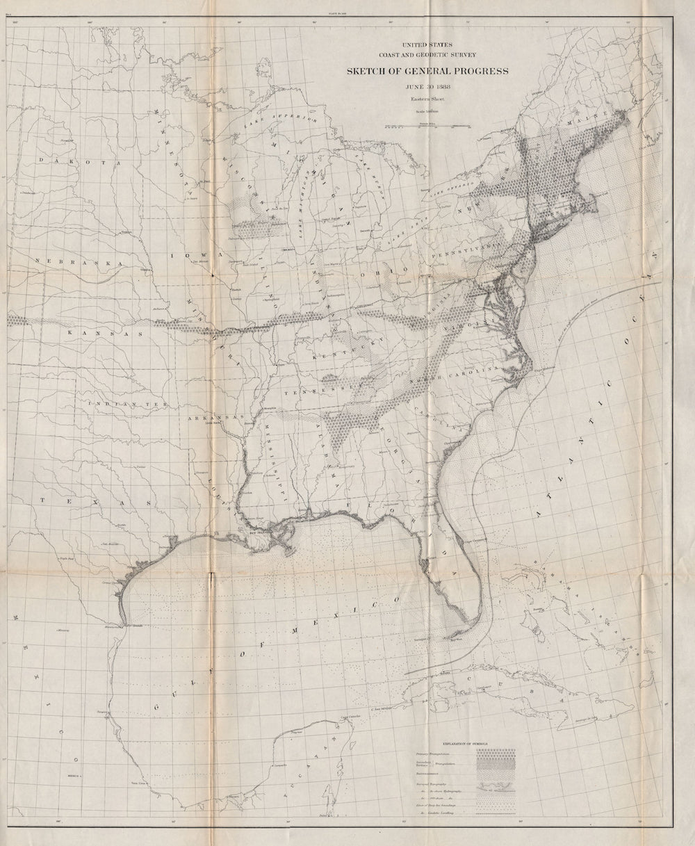 USA EAST SHEET. Coastal & Geodetic survey. Triangulation. USCGS 1889 old map