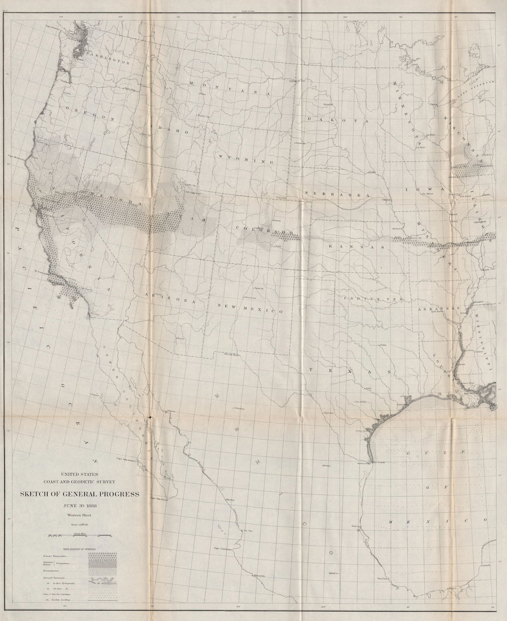 USA WEST SHEET. Coastal & Geodetic survey. Triangulation. USCGS 1889 old map