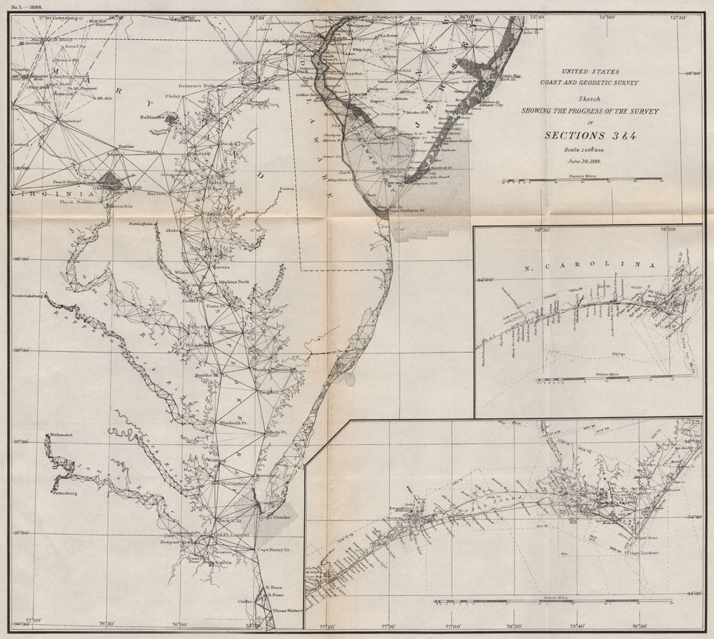 USA ATLANTIC COAST.Chesapeake & Delaware Bay.Cape Fear & Lookout.USCGS 1889 map