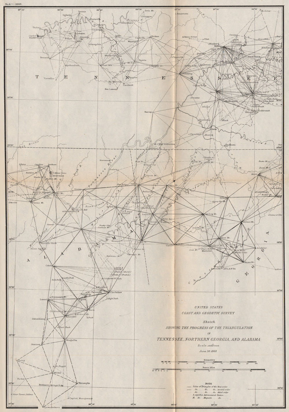 TENNESSEE ALABAMA NORTH GEORGIA. Nashville Knoxville Chattanooga. USCGS 1889 map