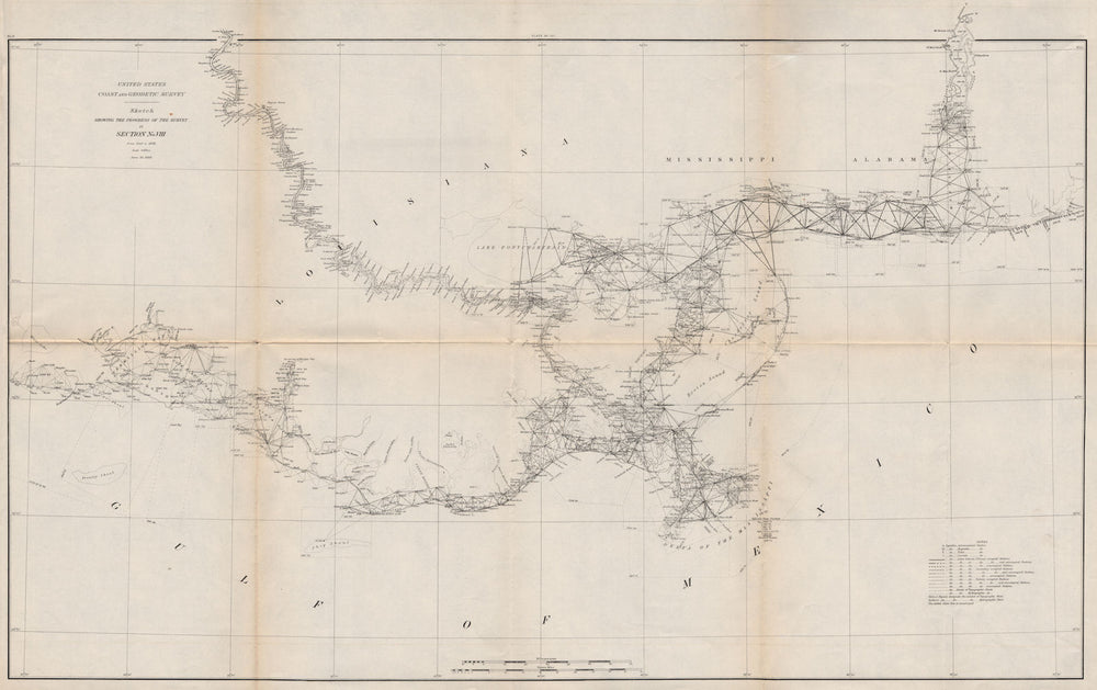 USA GULF COAST.Mississippi delta & river.New Orleans Mobile.LA AL.USCGS 1889 map