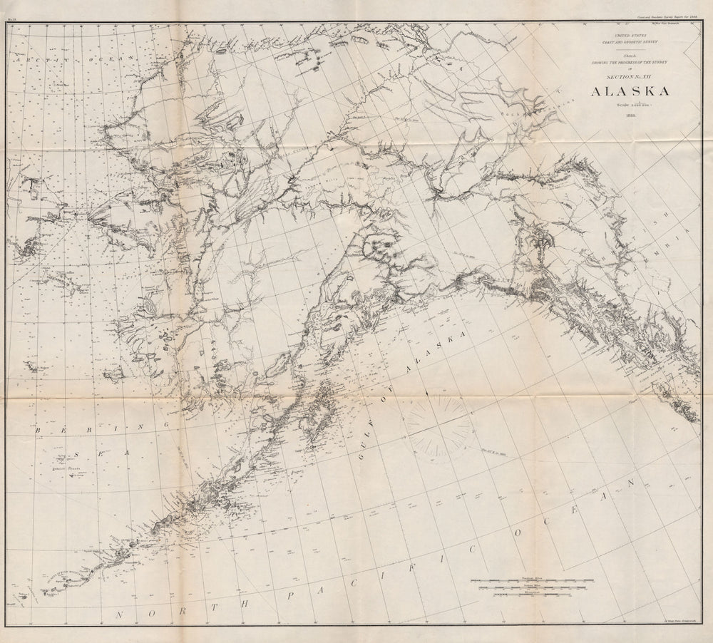 ALASKA COASTAL CHART. Mountains. Ocean depths. Bering Strait. USCGS 1889 map