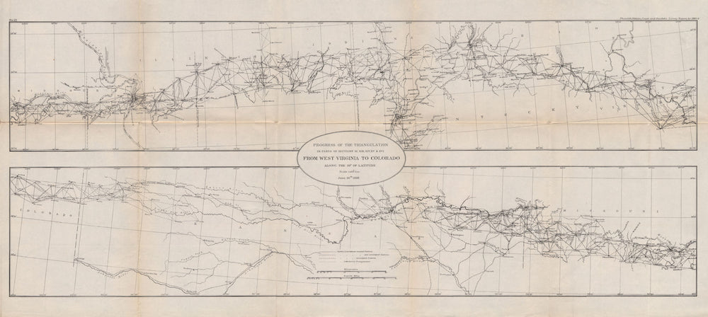 USA.Transcontinental triangulation West Virginia to Colorado 39°.USCGS 1889 map