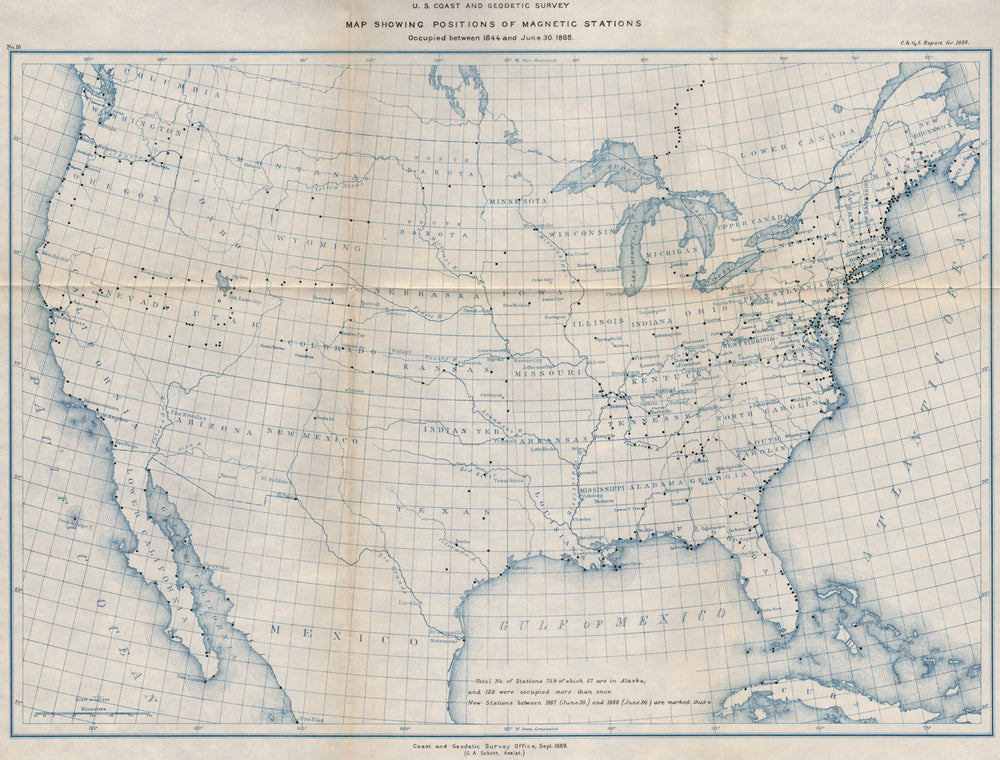 USA. Magnetic survey stations. USCGS 1889 old antique vintage map plan chart