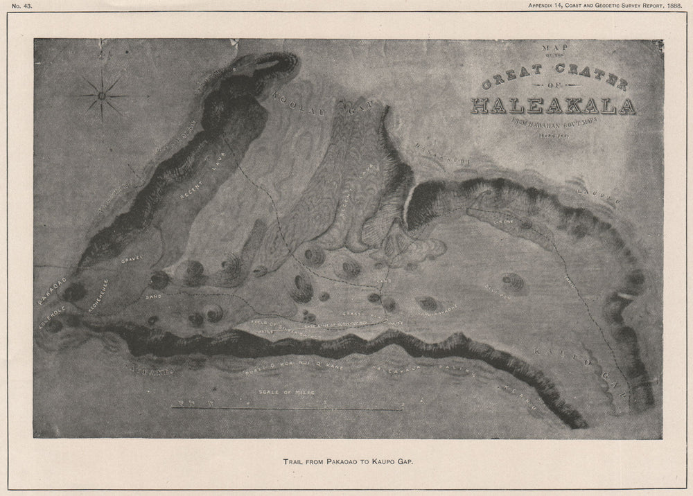 HAWAII. Map of the Great Crater of Haleakala. Volcano. USCGS 1889 old