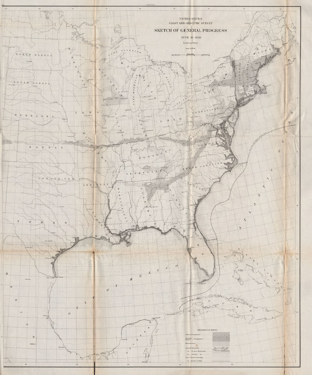 USA EAST SHEET. Coastal & Geodetic survey. Triangulation. USCGS 1889 old map