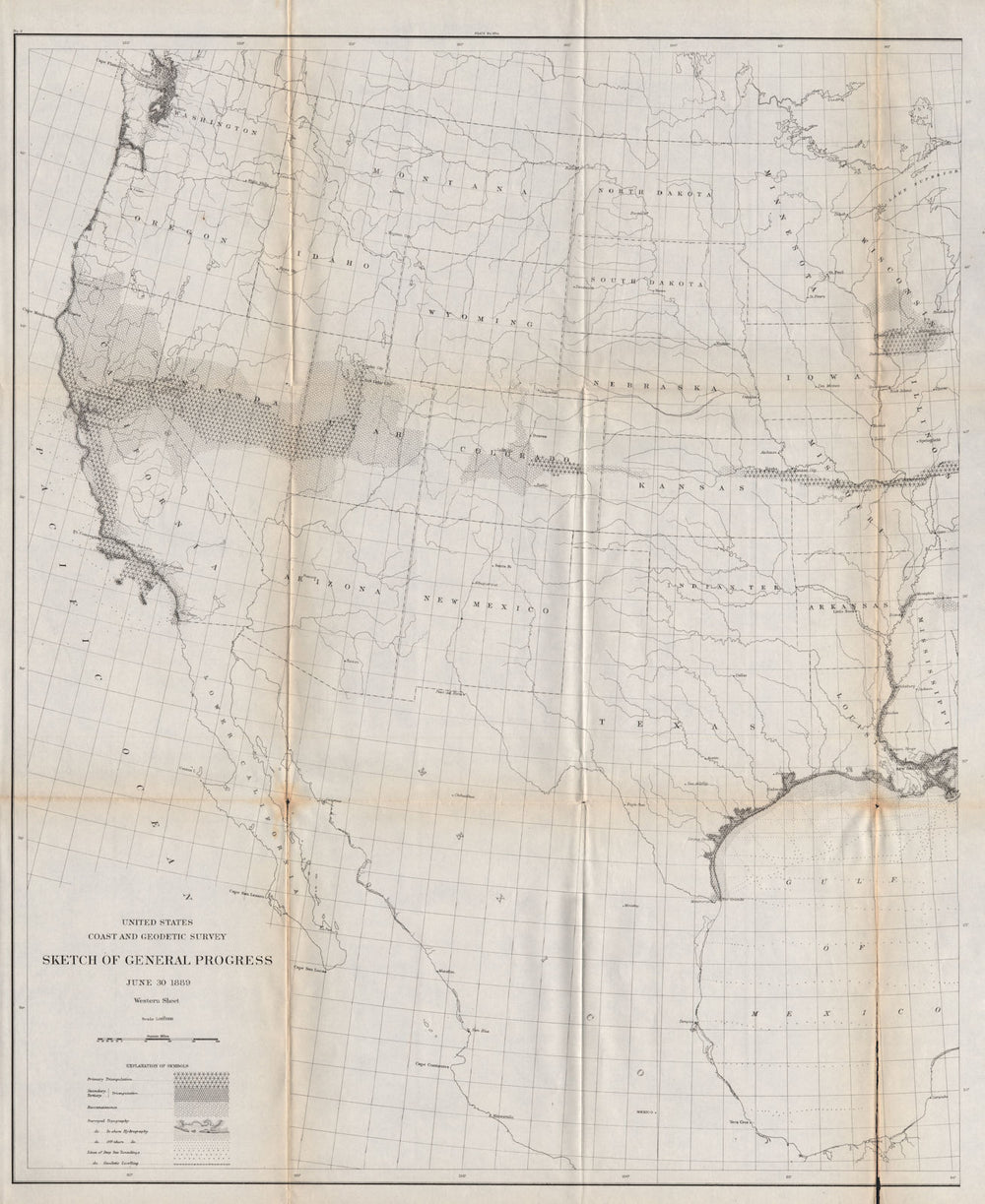 USA WEST SHEET. Coastal & Geodetic survey. Triangulation. USCGS 1889 old map