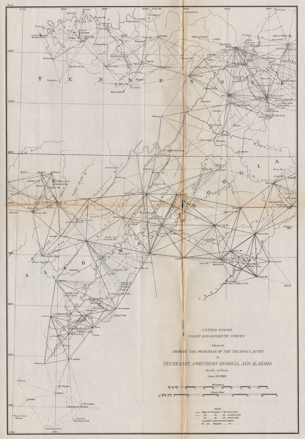 TENNESSEE ALABAMA NORTH GEORGIA. Nashville Knoxville Chattanooga. USCGS 1889 map