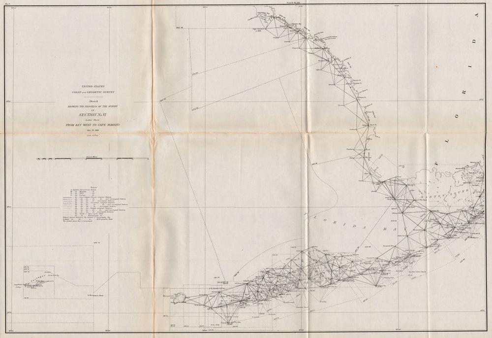 FLORIDA COASTAL SURVEY.Cape Romano-Key West.Everglades.West Coast.USCGS 1889 map
