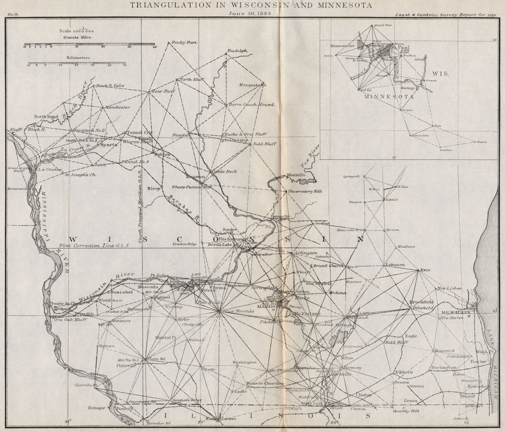 MIDWEST SURVEY.Wisconsin Minnesota.Minneapolis Milwaulkee Madison.USCGS 1889 map