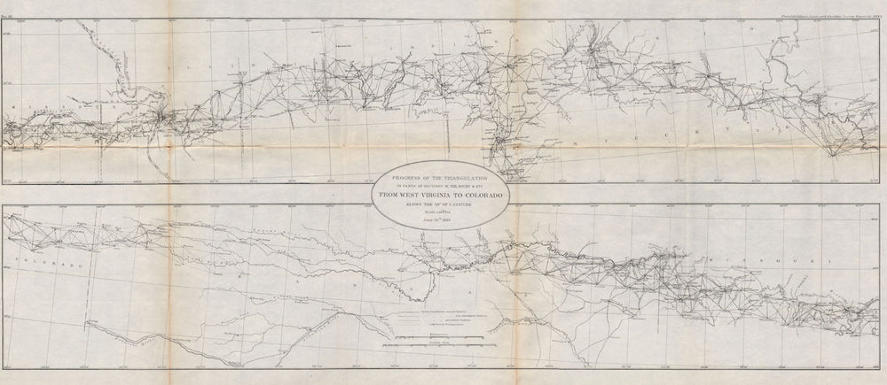 USA.Transcontinental triangulation West Virginia to Colorado 39°.USCGS 1889 map