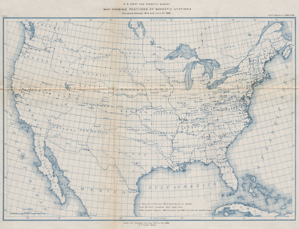 USA. Magnetic survey stations. USCGS 1889 old antique vintage map plan chart