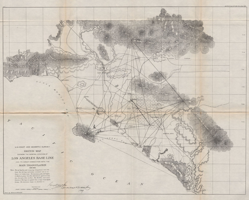 LOS ANGELES.Survey triangulation.Anaheim Santa Monica Santa Ana.USCGS 1889 map