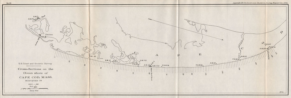 CAPE COD. Ocean shore of Cape Cod. 1887-88. Massachusetts. USCGS 1889 old map