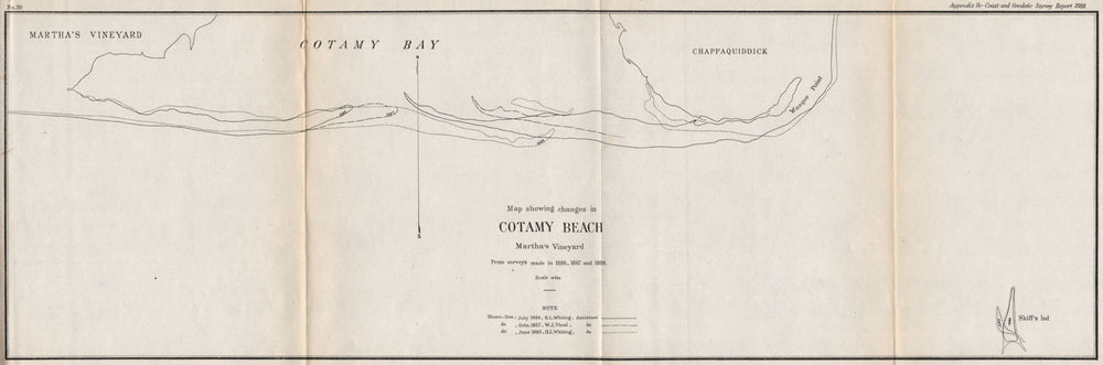 MARTHA'S VINEYARD.Cotamy Beach changes 1886-1889.Chappaquiddick.USCGS 1889 map