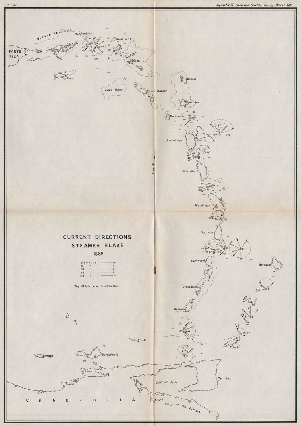 WEST INDIES. Ocean current directions 1888. Lesser Antilles. USCGS 1889 map