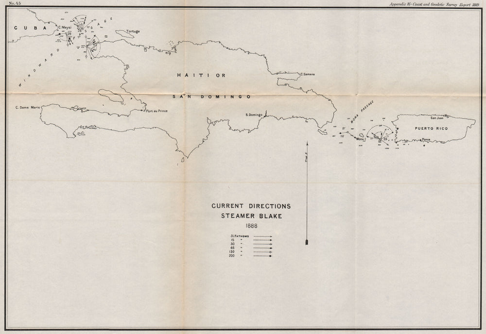 HISPANIOLA. Ocean current directions 1888. Cuba Puerto Rico. USCGS 1889 map