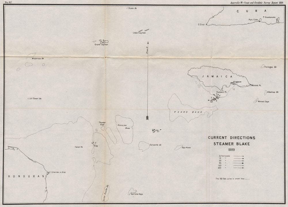 JAMAICA. Ocean current directions 1889. Caribbean. USCGS 1889 old antique map