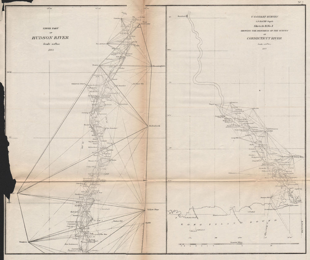 USA TRIANGULATION SURVEYS.Upper Hudson.Albany.Connecticut river.USCGS 1871 map