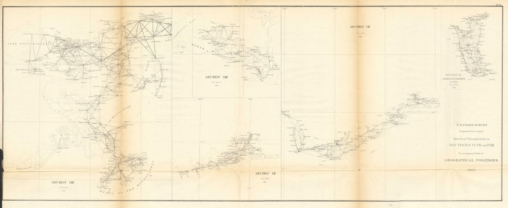USA GULF COAST.Mississippi delta.Pensacola bay.Charlotte Harbour.USCGS 1871 map