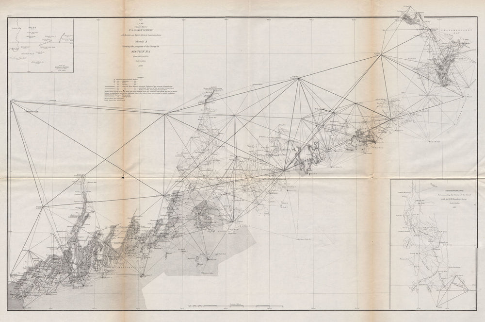 MAINE COASTAL SURVEY. Portland Harbor Bangor Belfast Augusta. USCGS 1870 map