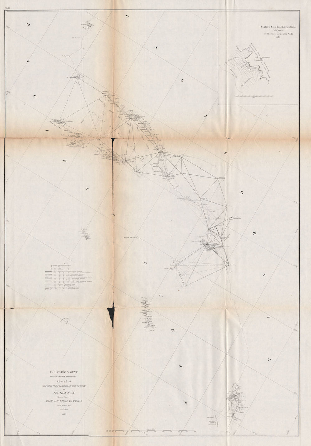 CALIFORNIA COAST. Los Angeles San Diego Santa Barbara Channel Is. USCGS 1870 map