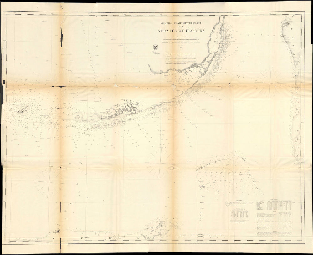 FLORIDA STRAITS CHART.Key West.Florida Keys.Miami Reef.Havana.USCGS 1870 map