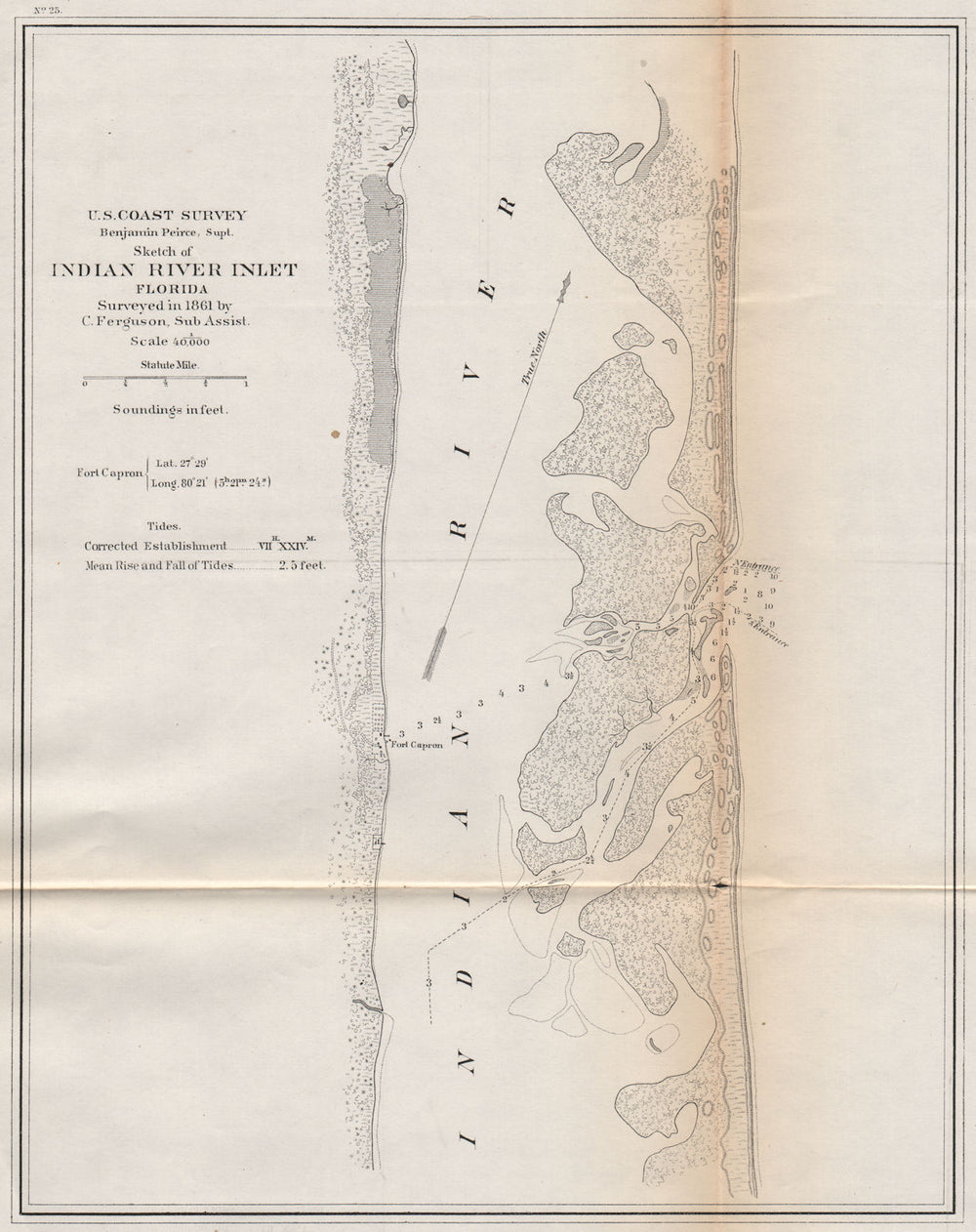 FLORIDA EAST COAST CHART. Indian River. Fort Capron. Fort Pierce. USCGS 1870 map
