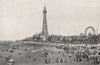 BLACKPOOL. beach & town. Crowds. Tower and Great Wheel. Lancashire 1900 print
