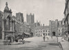 WELLS. Market Place and Cathedral Towers. Somerset 1900 old antique print