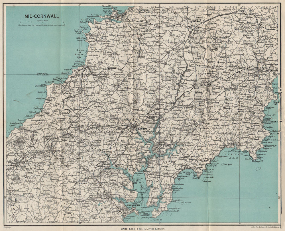 MID-CORNWALL. Truro Falmouth St Austell Mevagissey Newquay. WARD LOCK c1955 map