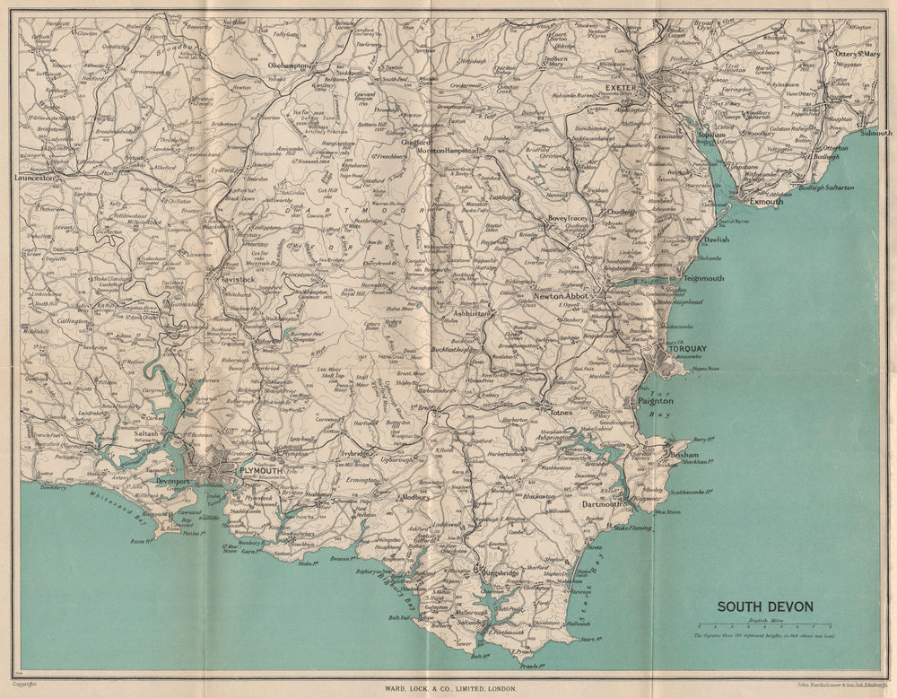 SOUTH DEVON. Plymouth Exeter Dartmoor Torquay Salcombe. WARD LOCK c1955 map