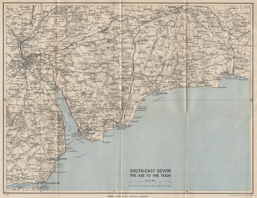 SOUTH-EAST DEVON. Axe to the Teign.Exeter Sidmouth Honiton.WARD LOCK c1955 map
