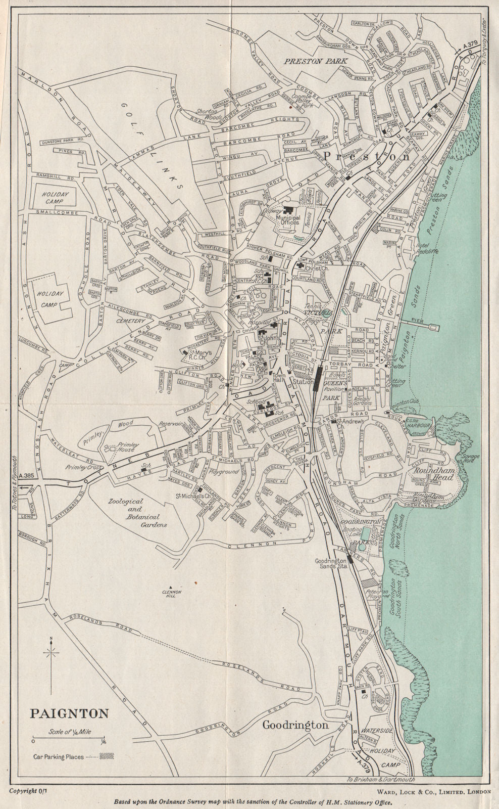 PAIGNTON vintage town/city plan. Devon. WARD LOCK c1955 old vintage map chart